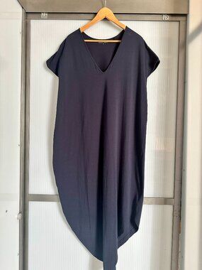 Universal Standard Geneva V Neck Pima Cotton Dress Midnight Navy Blue M 18/20